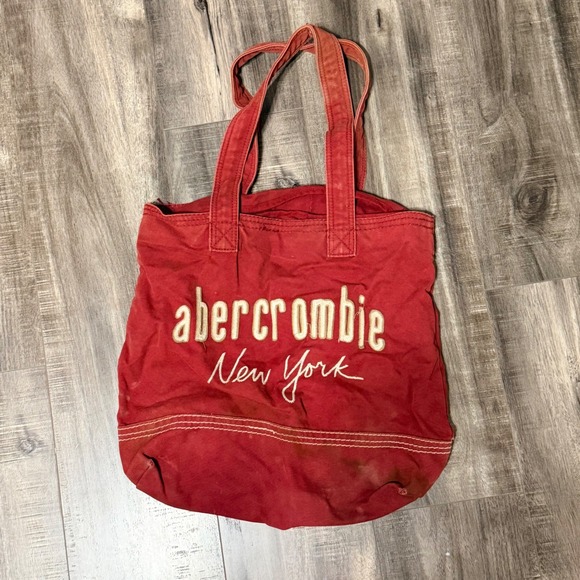 Abercrombie & Fitch Handbags - Abercrombie & Fitch Red Canvas Tote Bag Vintage Logo Distressed Shopper Bag